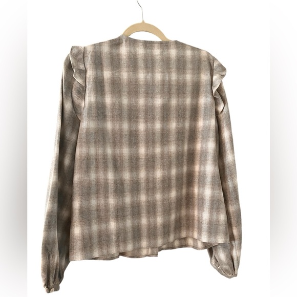 Reformation Jeans Flannel Long Sleeve Shirt, Light Gray in Large - Picture 5 of 5